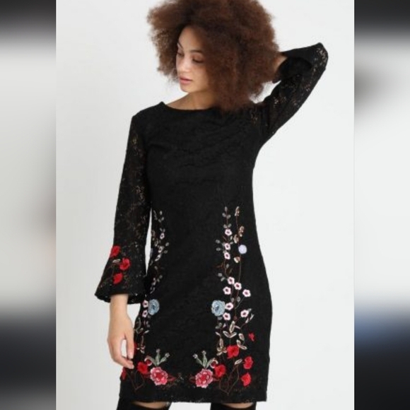 Desigual Vermond Floral Boho Embroidered Black Dress EU 36 US 4 - Picture 1 of 10